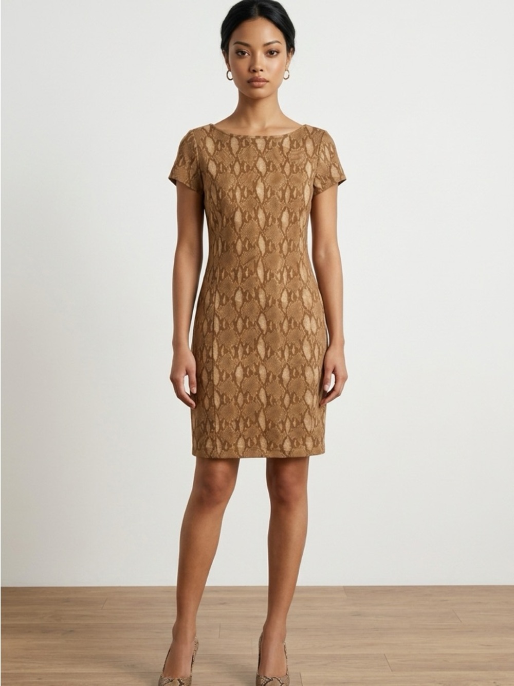 Ralph Lauren Brown Snake Print Mini Dress Short Sleeve Bodycon Size Medium